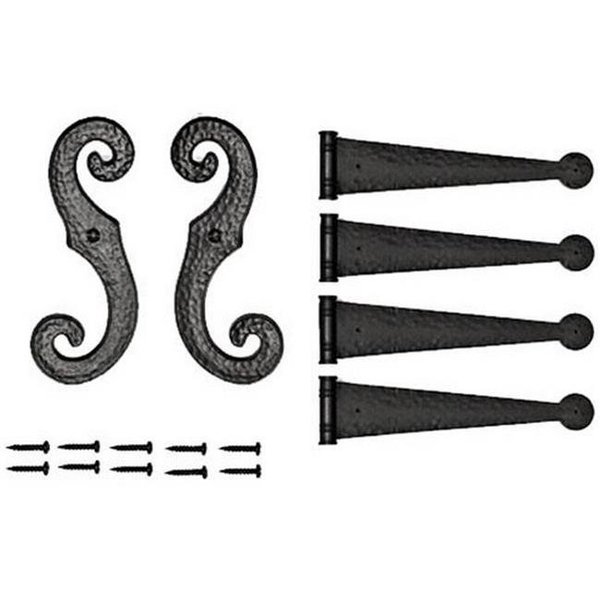 Mr Mxyzptlk Perfect Shutters 20-2004-02 Vinyl Hinges & S Holdback Hooks for Exterior Decorative Shutters Set; Black 20-2004---02